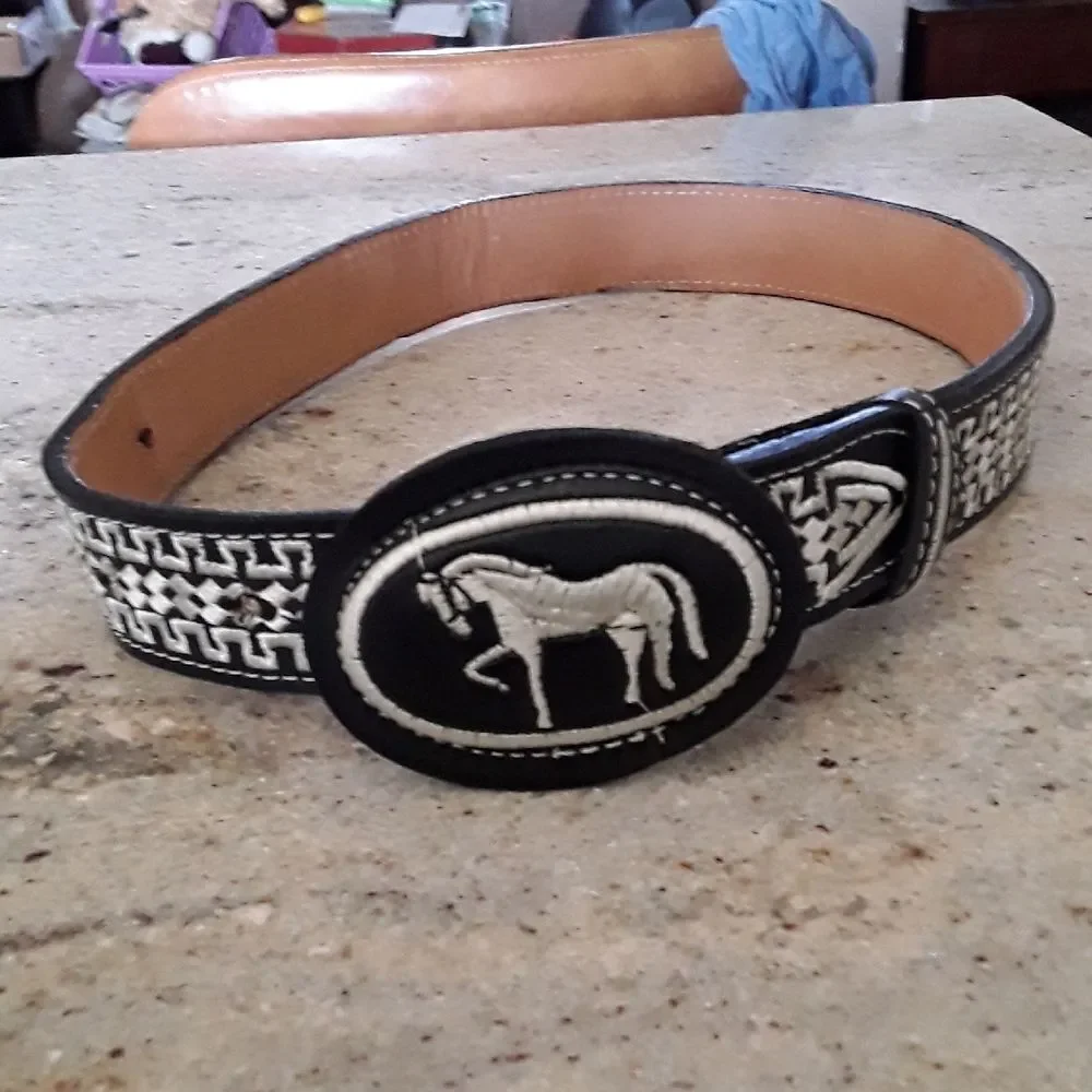 Kids Belt with Horse Design in Black and Brown